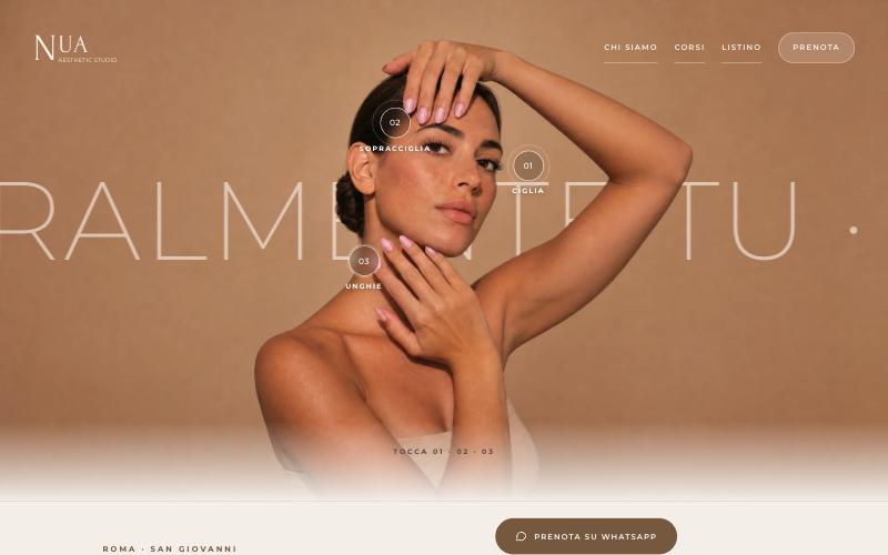 Homepage del sito NUA Aesthetic Studio su desktop
