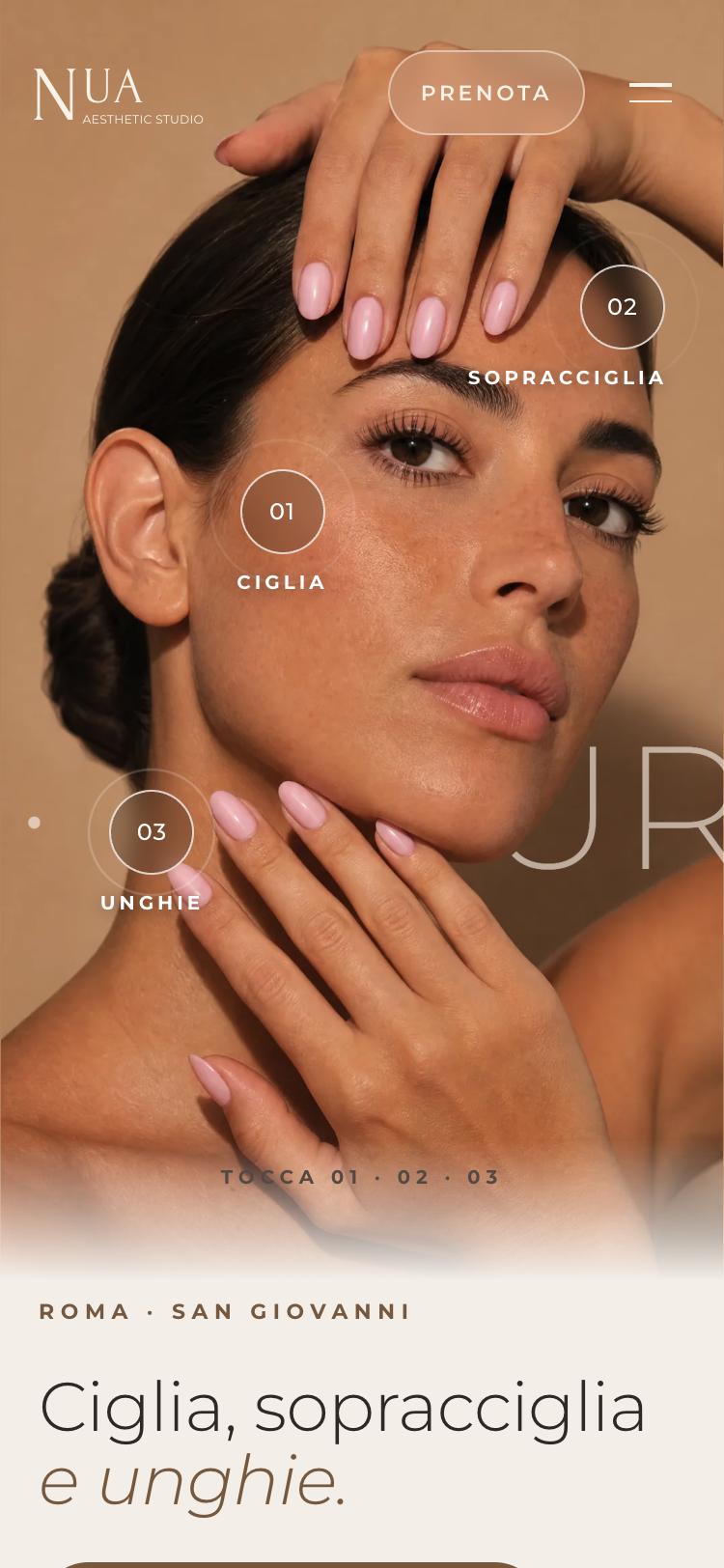 Il nuovo sito di NUA Aesthetic Studio visto da telefono